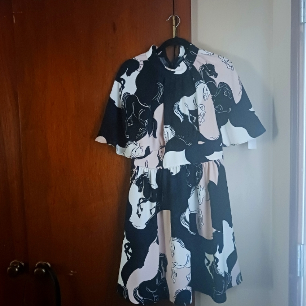 Kate Spade New York Stallions Crepe Dress size 8 pink,black and white